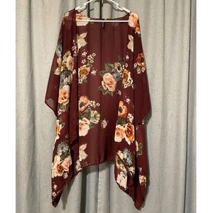 Boutique Brand Burgundy Floral Kimono Size Large